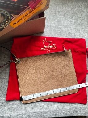 Christian Louboutin Beige Pebbled Leather Wristlet with Detachable Strap
